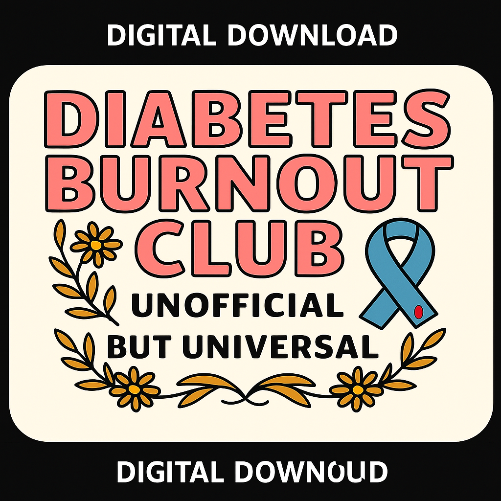 Diabetes Burnout Club Sticker – Type 1 Diabetes Awareness Sticker Sheet – Cricut Ready PNG & PDF – Chronic Illness Mental Health Printable